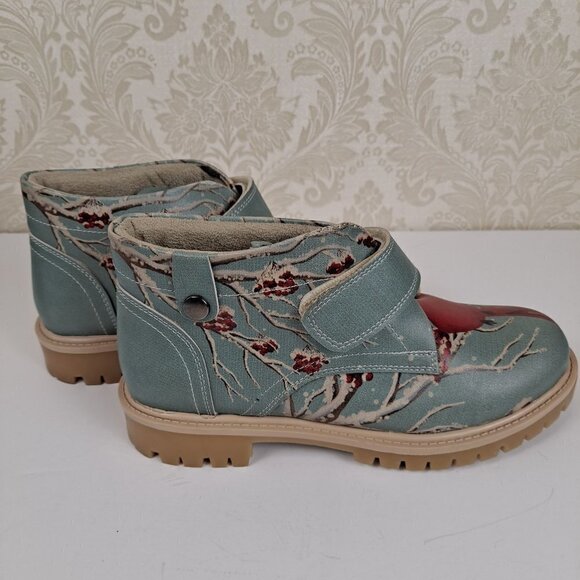 Streetfly Womens Printed Boots Size 37 Blue with Red Cardinals Faux Leather NWOT - Picture 5 of 10